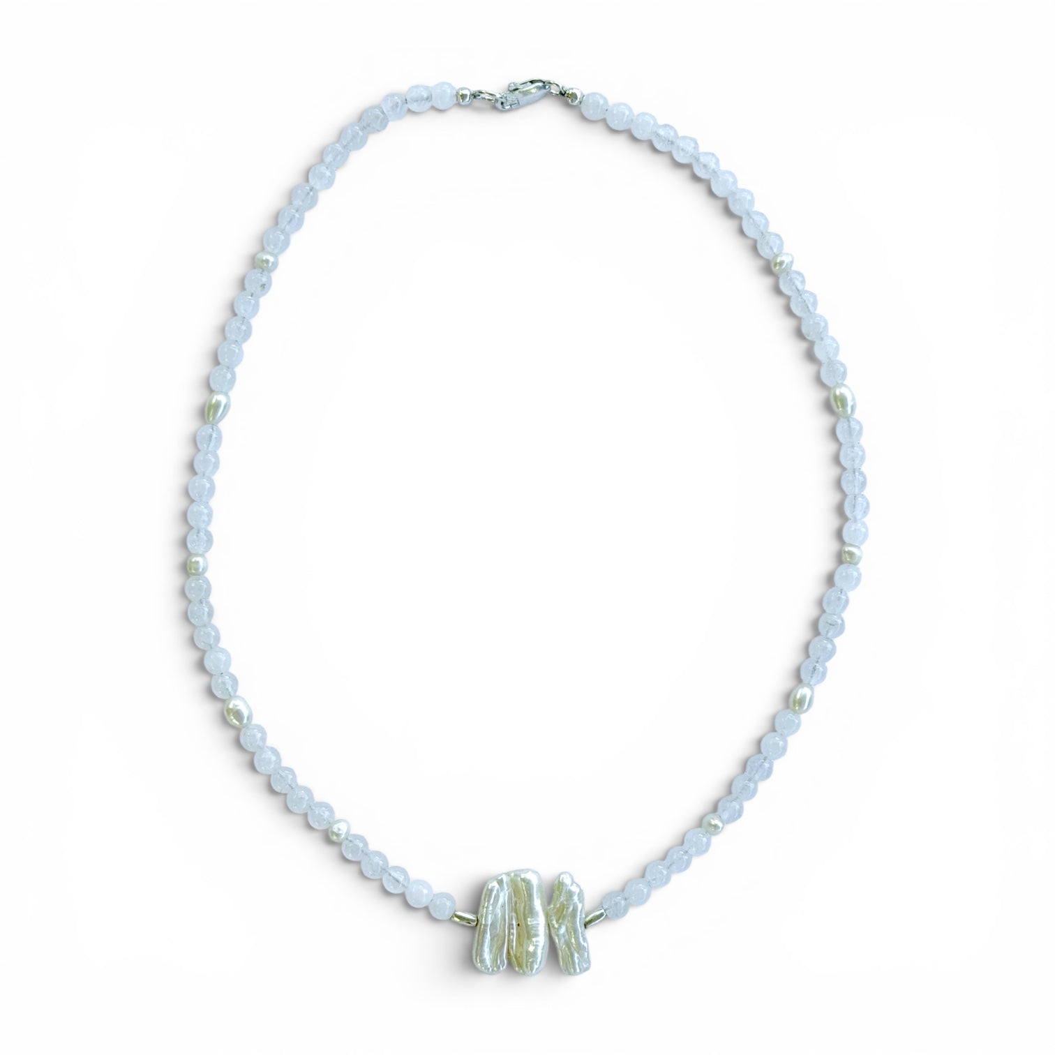 Nerida white chalcedony and baroque freshwater pearl sterling silver necklace by Otto & Nova